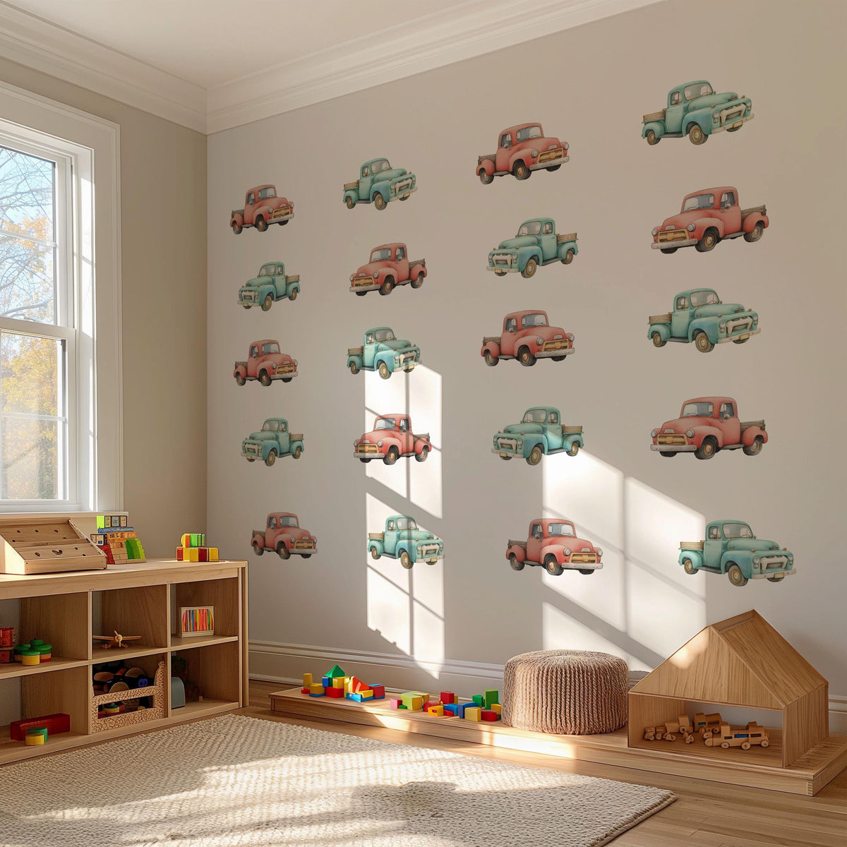 Truck Wall Stickers, Vintage Truck Nursery Decor, Retro Pickup Wall Decals, Boys Kids Room Baby Transport Peel and Stick Wall Art