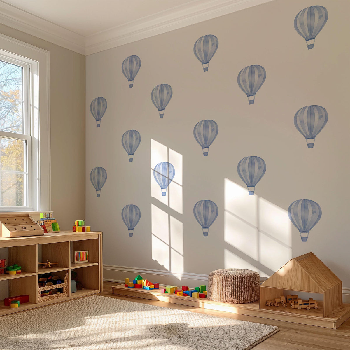 Hot Air Balloon Wall Stickers, Blue Balloon Nursery Decor, Watercolour Balloon Wall Decals, Baby Boy Kids Room Peel and Stick Wall Art