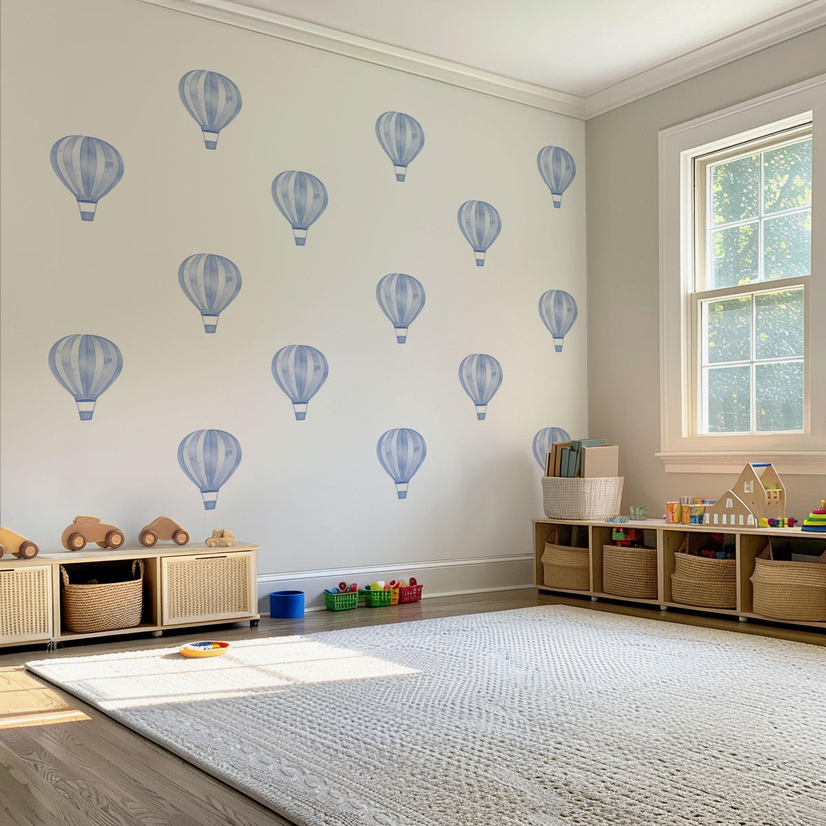 Hot Air Balloon Wall Stickers, Blue Balloon Nursery Decor, Watercolour Balloon Wall Decals, Baby Boy Kids Room Peel and Stick Wall Art