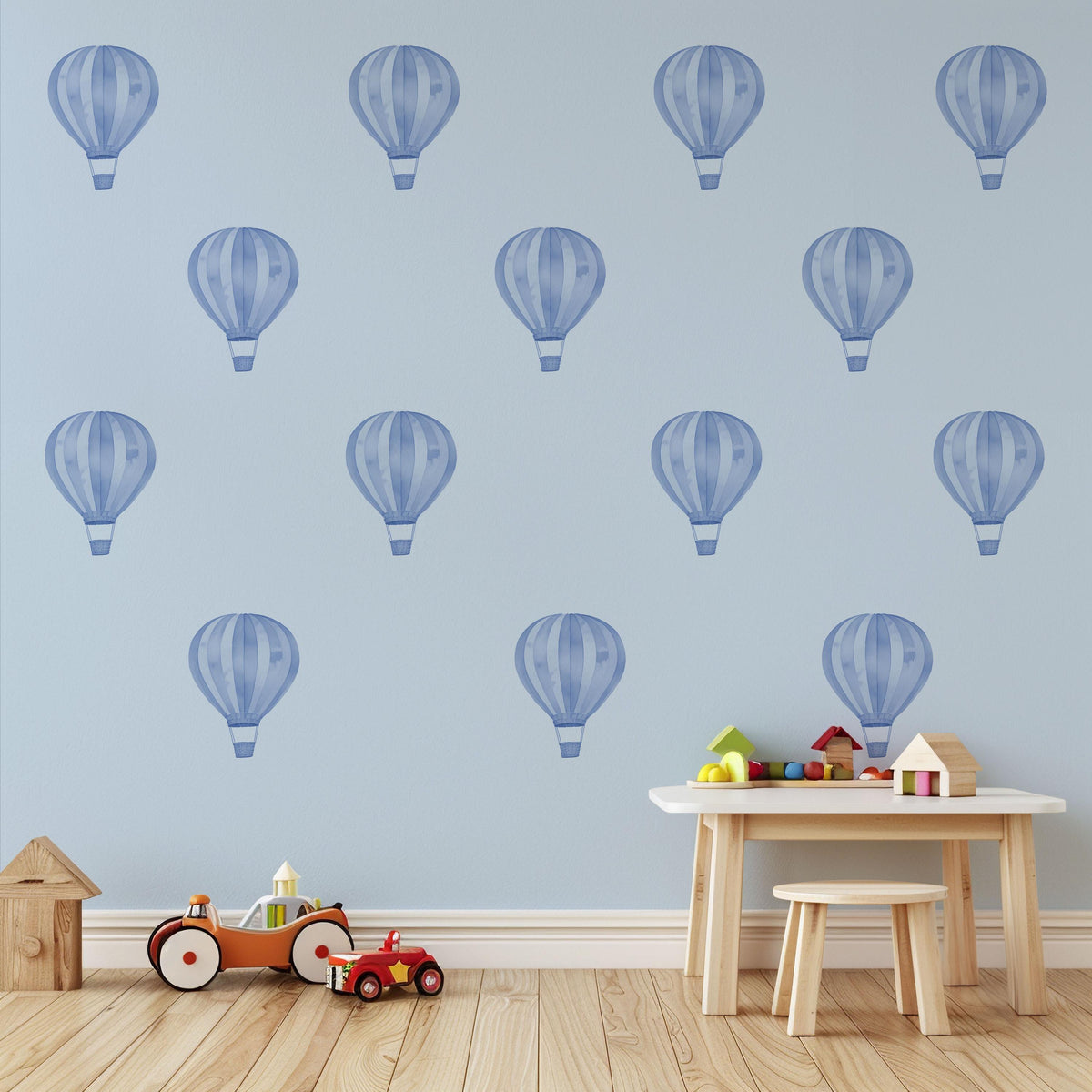Hot Air Balloon Wall Stickers, Blue Balloon Nursery Decor, Watercolour Balloon Wall Decals, Baby Boy Kids Room Peel and Stick Wall Art