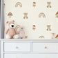 Teddy Bear Wall Stickers, Mushroom and Rainbow Woodland Nursery Decor, Neutral Boho Wall Decals, Peel and Stick