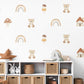 Teddy Bear Wall Stickers, Mushroom and Rainbow Woodland Nursery Decor, Neutral Boho Wall Decals, Peel and Stick