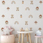 Teddy Bear Wall Stickers, Mushroom and Rainbow Woodland Nursery Decor, Neutral Boho Wall Decals, Peel and Stick