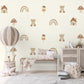 Teddy Bear Wall Stickers, Mushroom and Rainbow Woodland Nursery Decor, Neutral Boho Wall Decals, Peel and Stick
