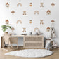Teddy Bear Wall Stickers, Mushroom and Rainbow Woodland Nursery Decor, Neutral Boho Wall Decals, Peel and Stick