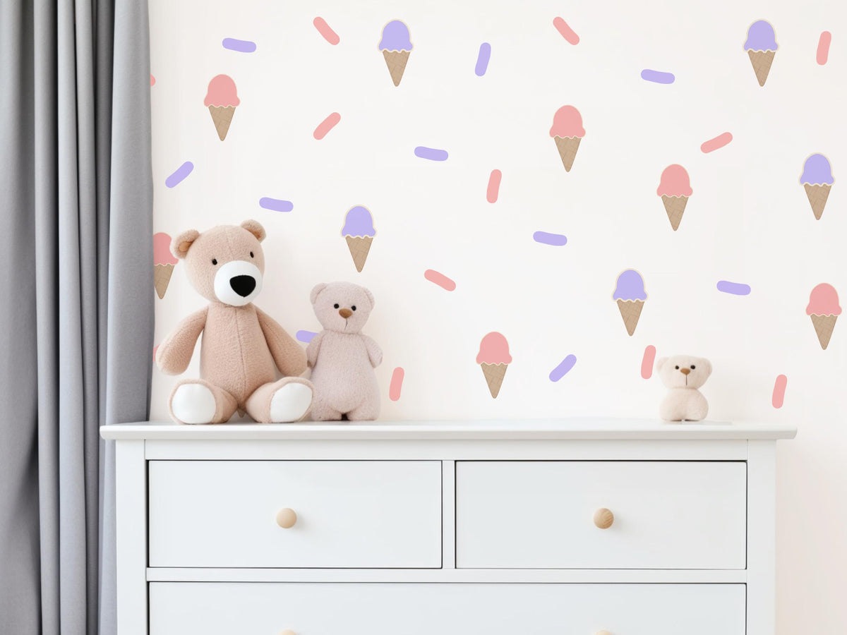 Ice Cream Wall Stickers, Pink and Purple Girls Room Decor, Sprinkle Wall Decals, Playroom Nursery, Peel and Stick