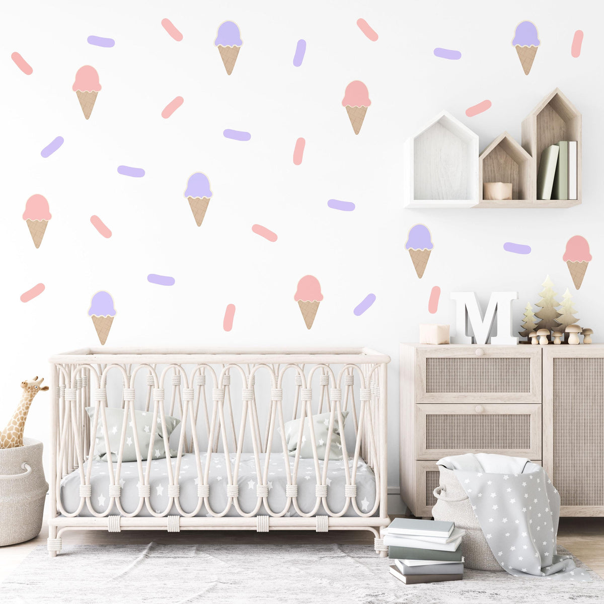 Ice Cream Wall Stickers, Pink and Purple Girls Room Decor, Sprinkle Wall Decals, Playroom Nursery, Peel and Stick