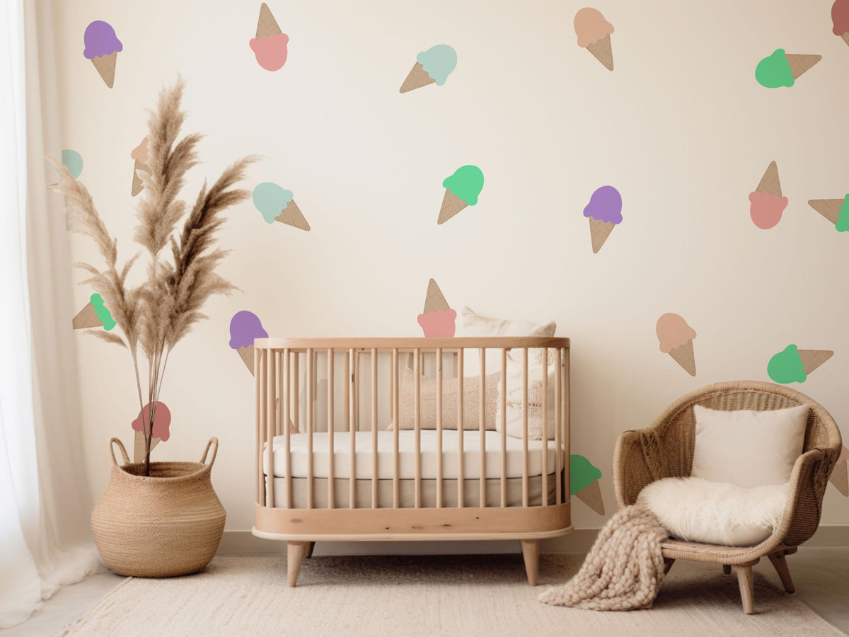 Ice Cream Wall Stickers, Colourful Ice Cream Nursery Decor, Rainbow Cone Wall Decals, Kids Room Playroom Peel and Stick Wall Art