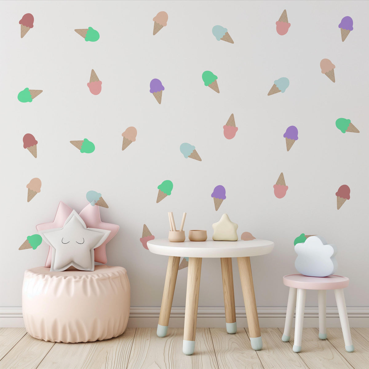 Ice Cream Wall Stickers, Colourful Ice Cream Nursery Decor, Rainbow Cone Wall Decals, Kids Room Playroom Peel and Stick Wall Art