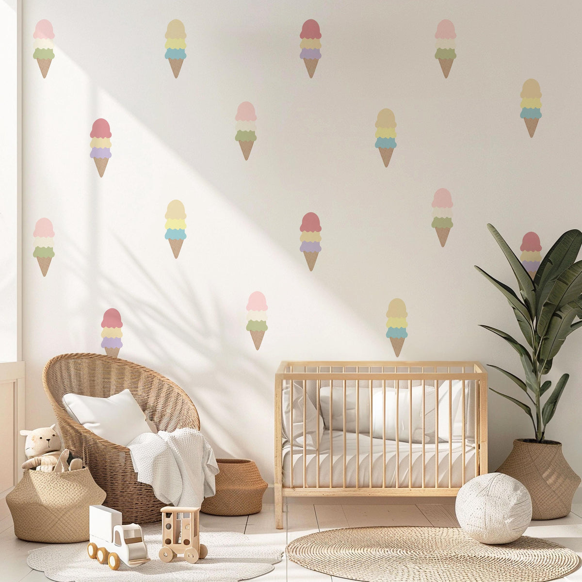 Ice Cream Wall Stickers, Pastel Rainbow Ice Cream Nursery Decor, Cone Wall Decals, Kids Room Playroom Girls Peel and Stick Wall Art