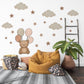 Teddy Bear Wall Stickers, Teddy Bear Balloon Nursery Decor, Cloud Star Wall Decals, Neutral Kids Room Baby Peel and Stick Wall Art