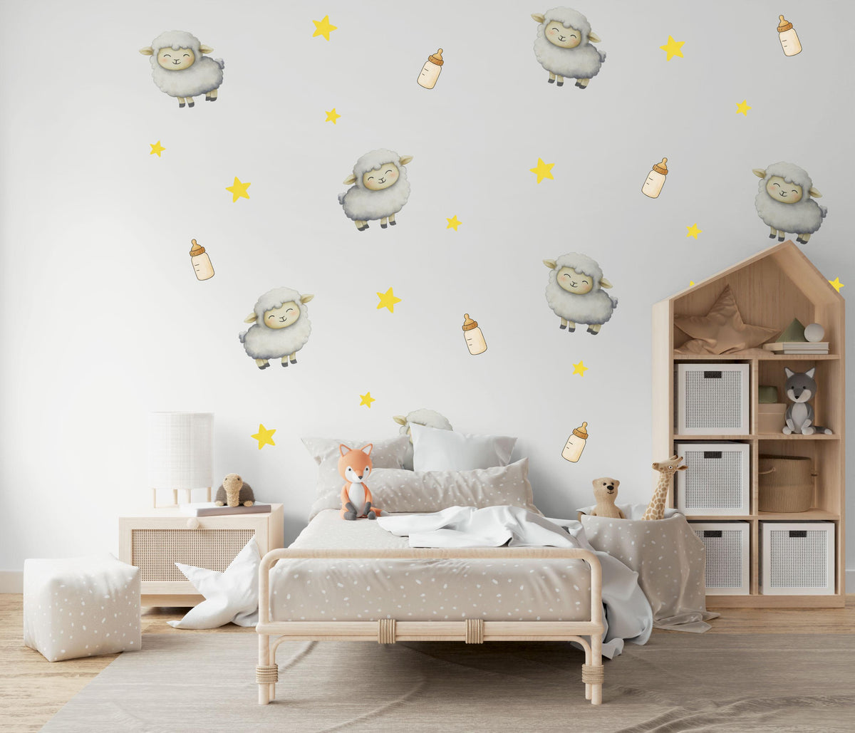 Sheep Wall Stickers, Lamb Nursery Decor, Counting Sheep Star Wall Decals, Gender Neutral Kids Room Baby Peel and Stick Wall Art
