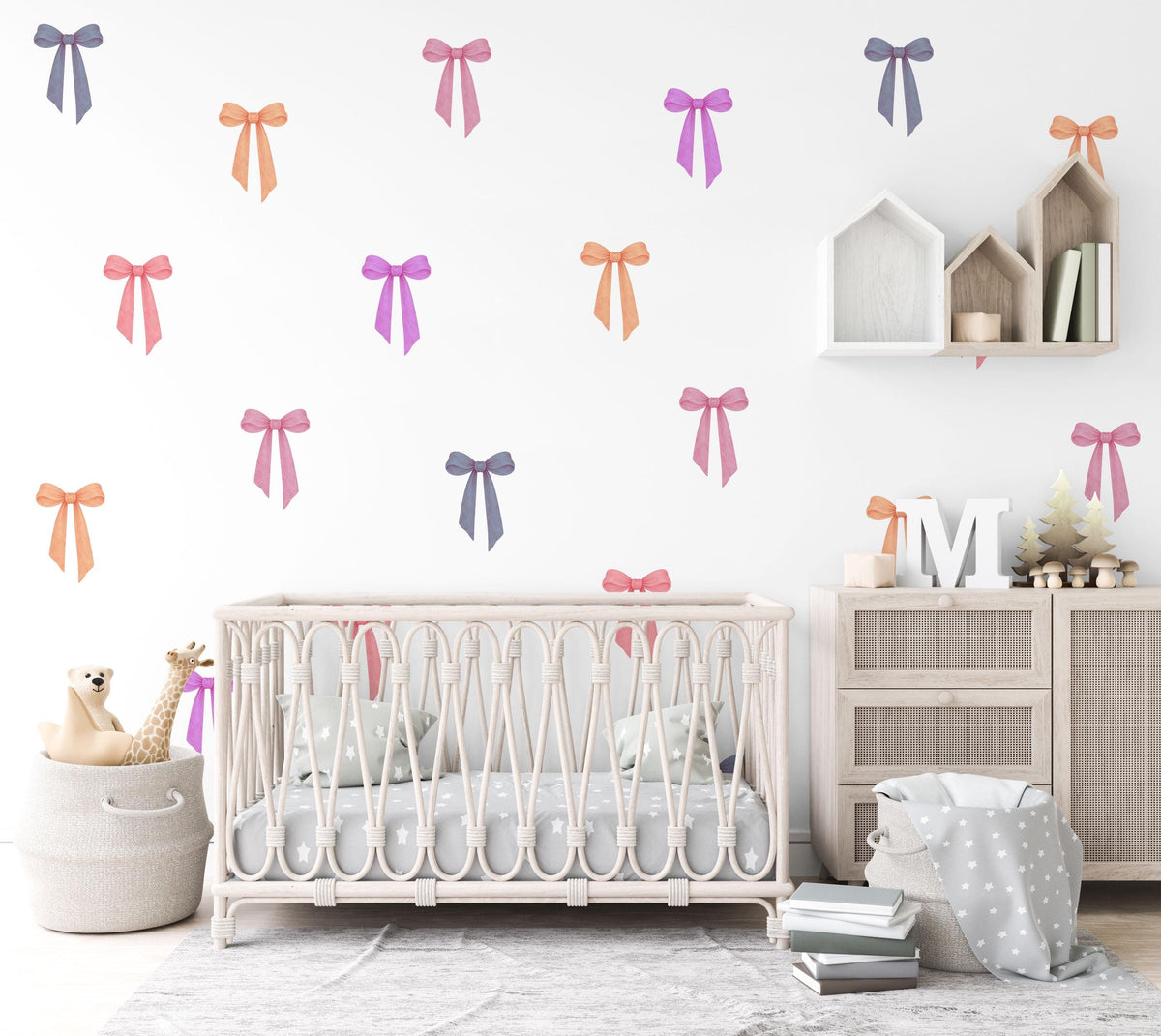 Bow Wall Stickers, Colourful Coquette Nursery Decor, Bright Bow Wall Decals, Girls Kids Room Playroom Baby Peel and Stick Wall Art