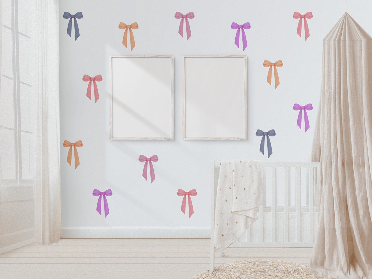 Bow Wall Stickers, Colourful Coquette Nursery Decor, Bright Bow Wall Decals, Girls Kids Room Playroom Baby Peel and Stick Wall Art