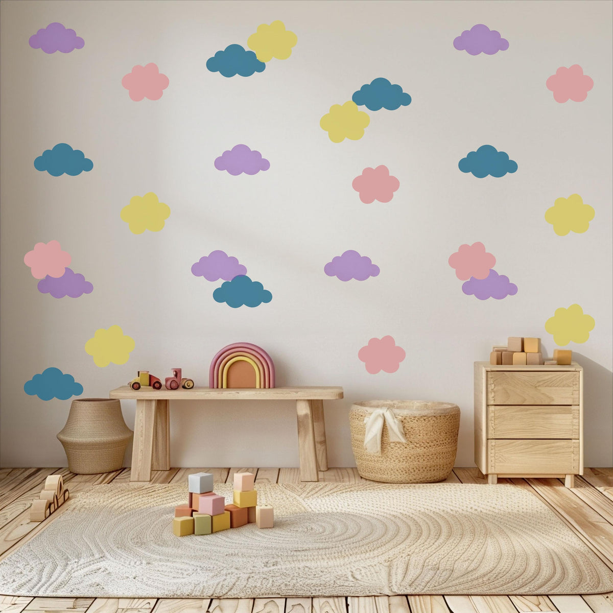 Cloud Wall Stickers, Colourful Cloud Nursery Decor, Pastel Cloud Wall Decals, Gender Neutral Kids Room Playroom Peel and Stick Art