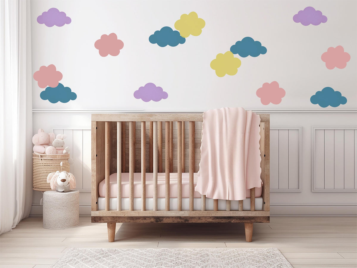 Cloud Wall Stickers, Colourful Cloud Nursery Decor, Pastel Cloud Wall Decals, Gender Neutral Kids Room Playroom Peel and Stick Art