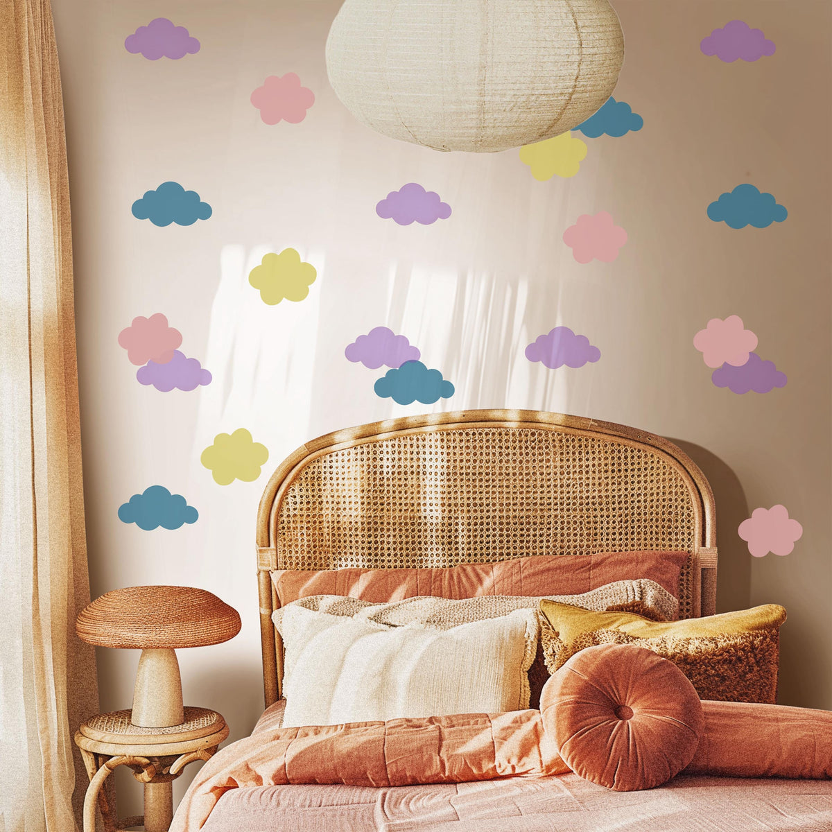 Cloud Wall Stickers, Colourful Cloud Nursery Decor, Pastel Cloud Wall Decals, Gender Neutral Kids Room Playroom Peel and Stick Art