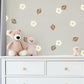 Daisy Wall Stickers, Boho Flower Nursery Decor, Neutral Leaf Floral Wall Decals, Scandi Kids Room Baby Peel and Stick Wall Art