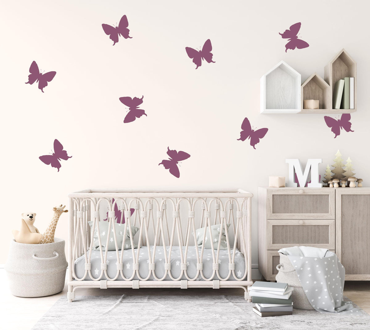 Butterfly Wall Stickers, Purple Butterfly Nursery Decor, Mauve Butterfly Wall Decals, Girls Kids Room Bedroom Baby Peel and Stick Art