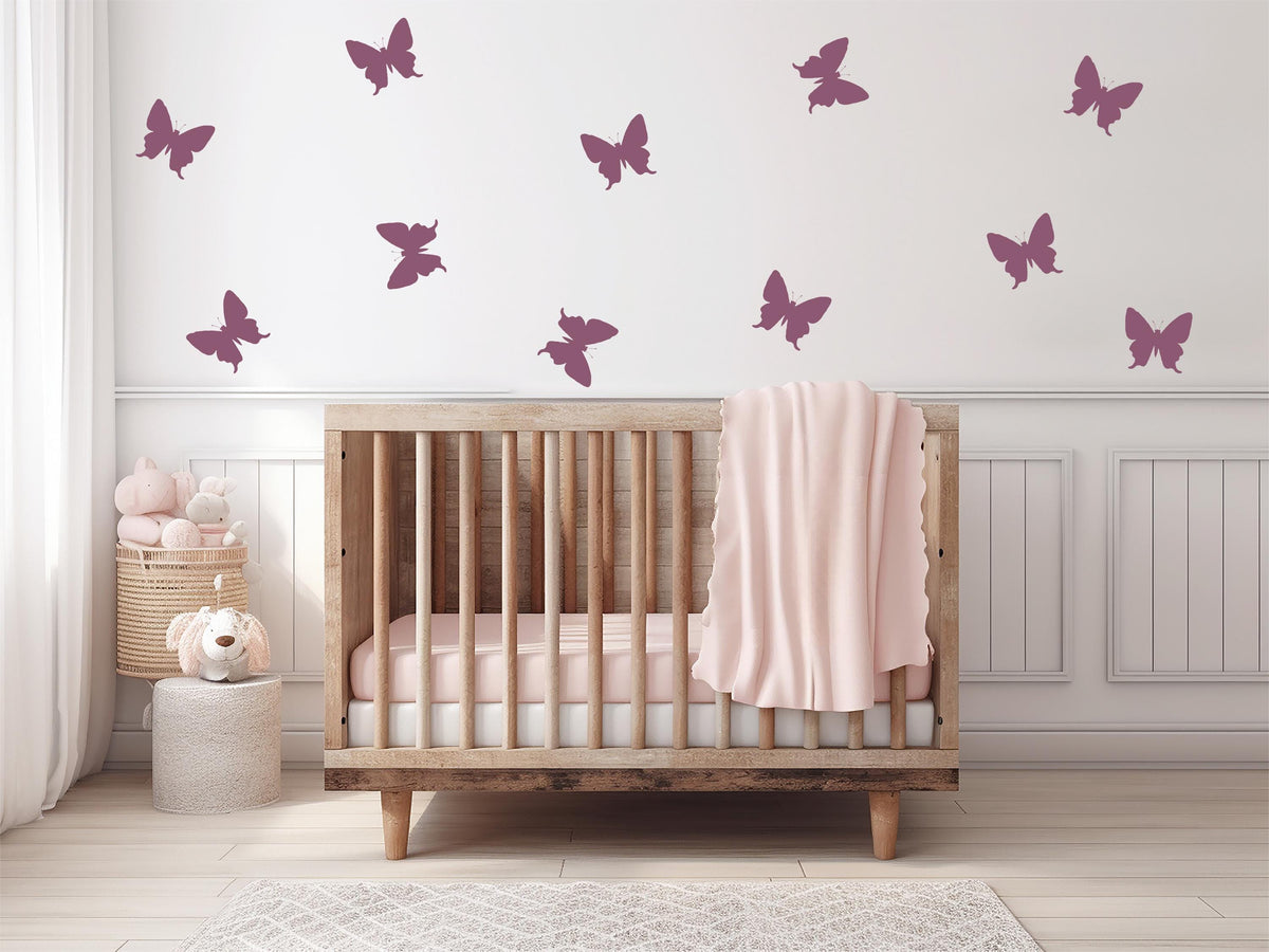 Butterfly Wall Stickers, Purple Butterfly Nursery Decor, Mauve Butterfly Wall Decals, Girls Kids Room Bedroom Baby Peel and Stick Art