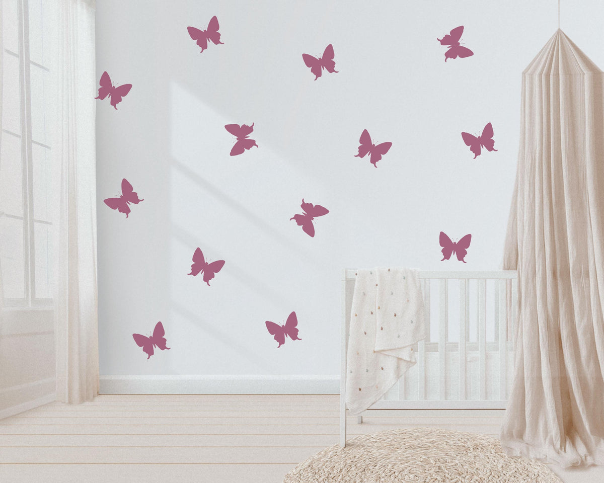 Butterfly Wall Stickers, Purple Butterfly Nursery Decor, Mauve Butterfly Wall Decals, Girls Kids Room Bedroom Baby Peel and Stick Art