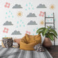 Cloud Sun Wall Stickers, Weather Nursery Decor, Sun Rain Cloud Flower Wall Decals, Gender Neutral Kids Room Peel and Stick Art