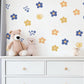 Retro Flower Wall Stickers, Groovy Daisy Nursery Decor, Blue Orange Floral Wall Decals, Kids Room Neutral Peel and Stick Wall Art