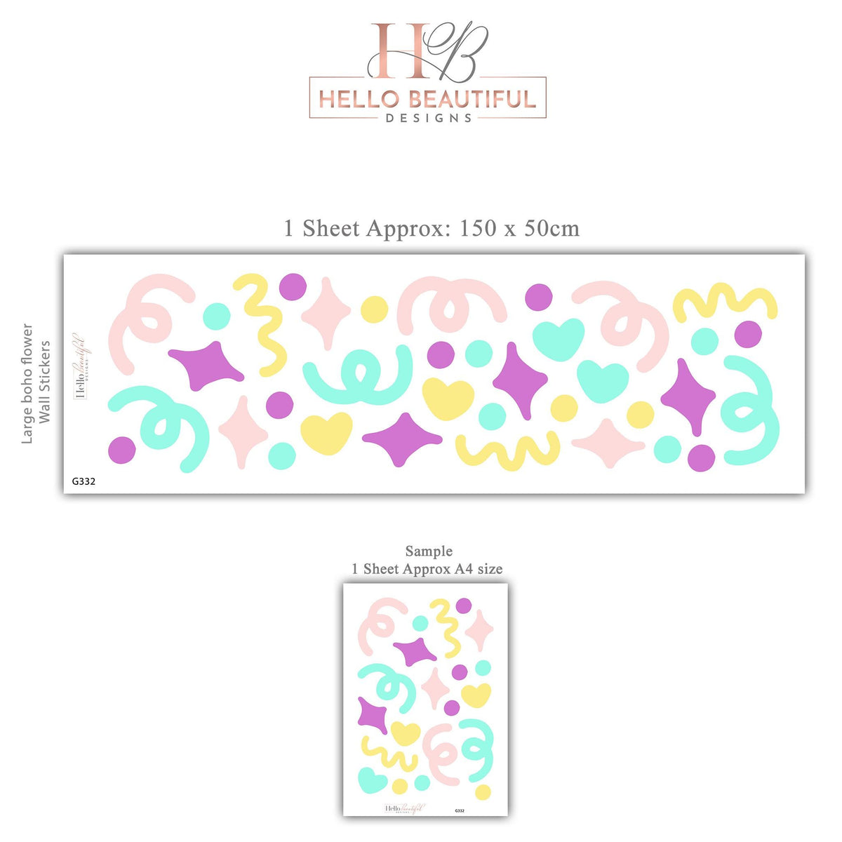 Squiggle Wall Stickers, Pastel Heart and Sparkle Decals, Abstract Confetti Girls Room Decor, Playroom, Peel and Stick