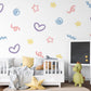 Abstract Wall Stickers, Pastel Doodle Nursery Decor, Heart Star Squiggle Wall Decals, Girls Kids Room Playroom Peel and Stick Art
