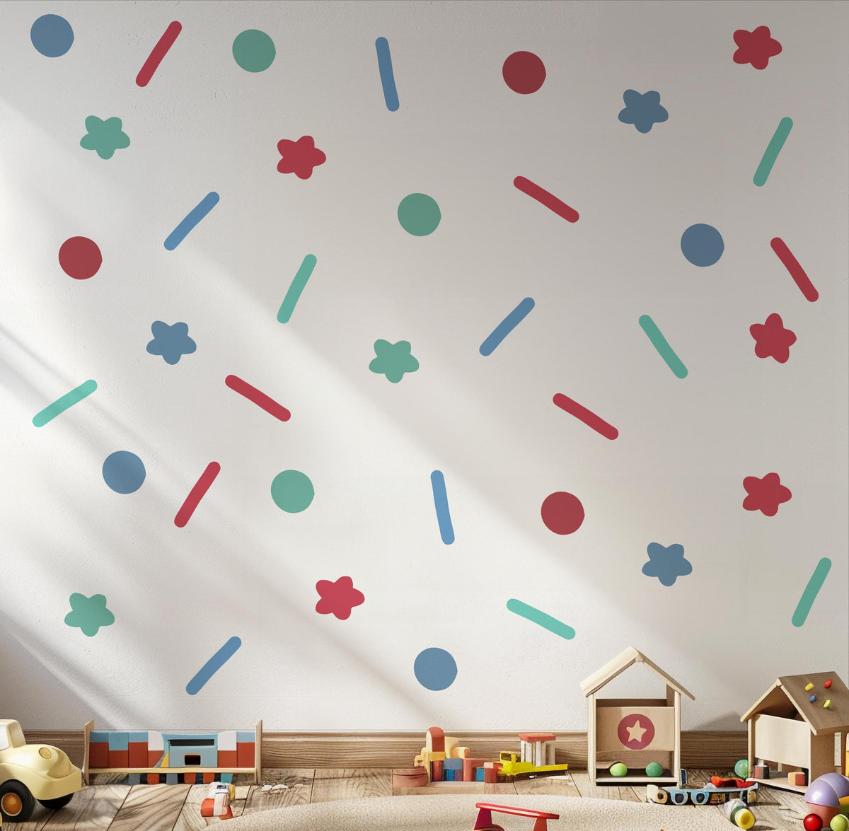 Confetti Wall Stickers, Colourful Shapes Playroom Decor, Star Dot Dash Wall Decals, Kids Room Nursery, Peel and Stick