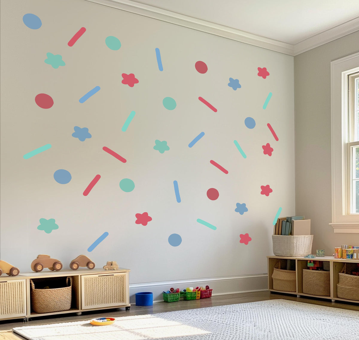 Confetti Wall Stickers, Colourful Shapes Playroom Decor, Star Dot Dash Wall Decals, Kids Room Nursery, Peel and Stick