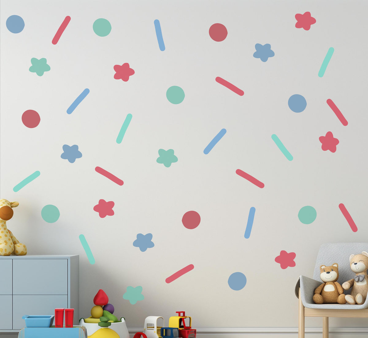 Confetti Wall Stickers, Colourful Shapes Playroom Decor, Star Dot Dash Wall Decals, Kids Room Nursery, Peel and Stick