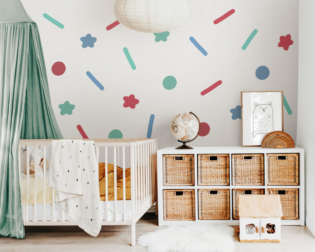 Confetti Wall Stickers, Colourful Shapes Playroom Decor, Star Dot Dash Wall Decals, Kids Room Nursery, Peel and Stick