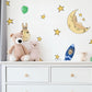 Space Wall Stickers, Rocket Moon Star Nursery Decor, Planet Bunny Wall Decals, Boys Kids Room Playroom Peel and Stick Wall Art