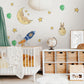 Space Wall Stickers, Rocket Moon Star Nursery Decor, Planet Bunny Wall Decals, Boys Kids Room Playroom Peel and Stick Wall Art