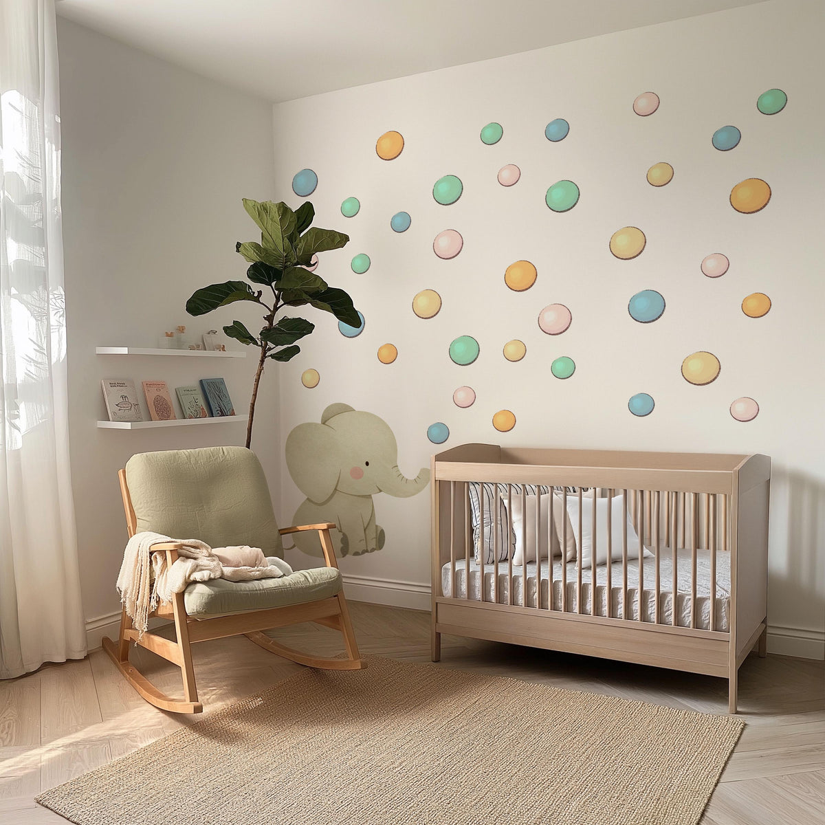 Elephant Wall Stickers, Colourful Polka Dot Nursery Decor, Safari Elephant Wall Decals, Kids Room, Peel and Stick