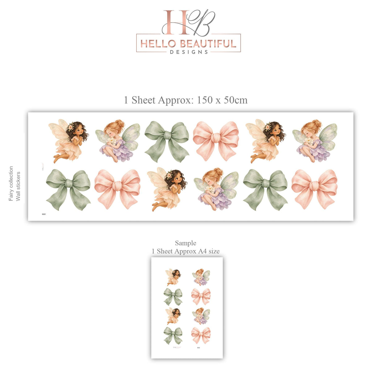 Fairy Wall Stickers, Fairy Bow Nursery Decor, Coquette Fairy Wall Decals, Girls Kids Room Bedroom Baby Girl Peel and Stick Wall Art