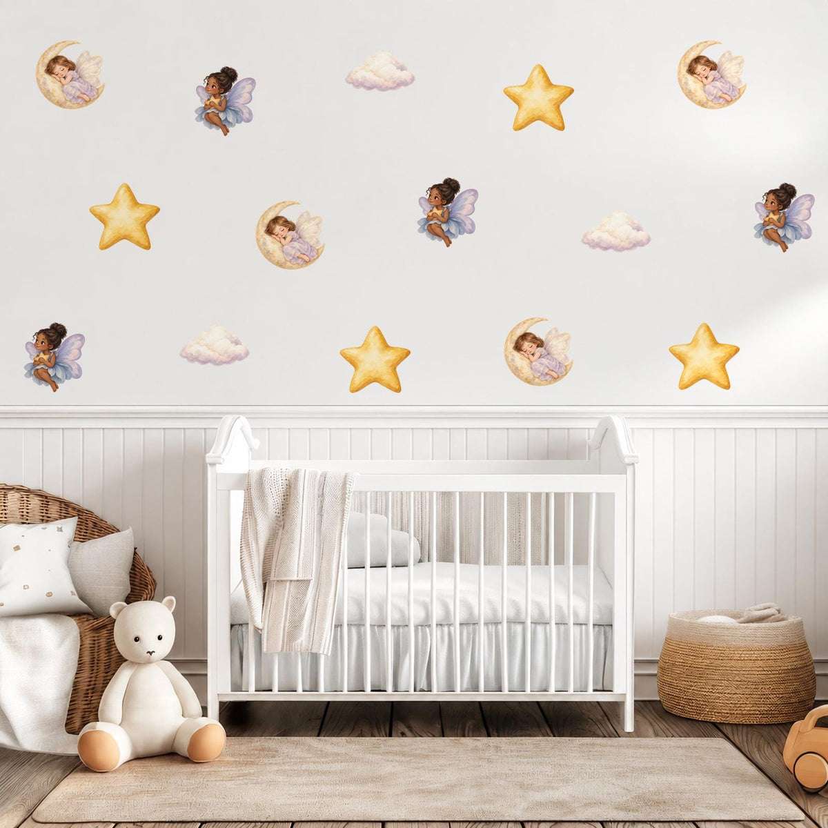Fairy Wall Stickers, Fairy Moon Star Nursery Decor, Celestial Cloud Wall Decals, Girls Kids Room Baby Girl Peel and Stick Wall Art