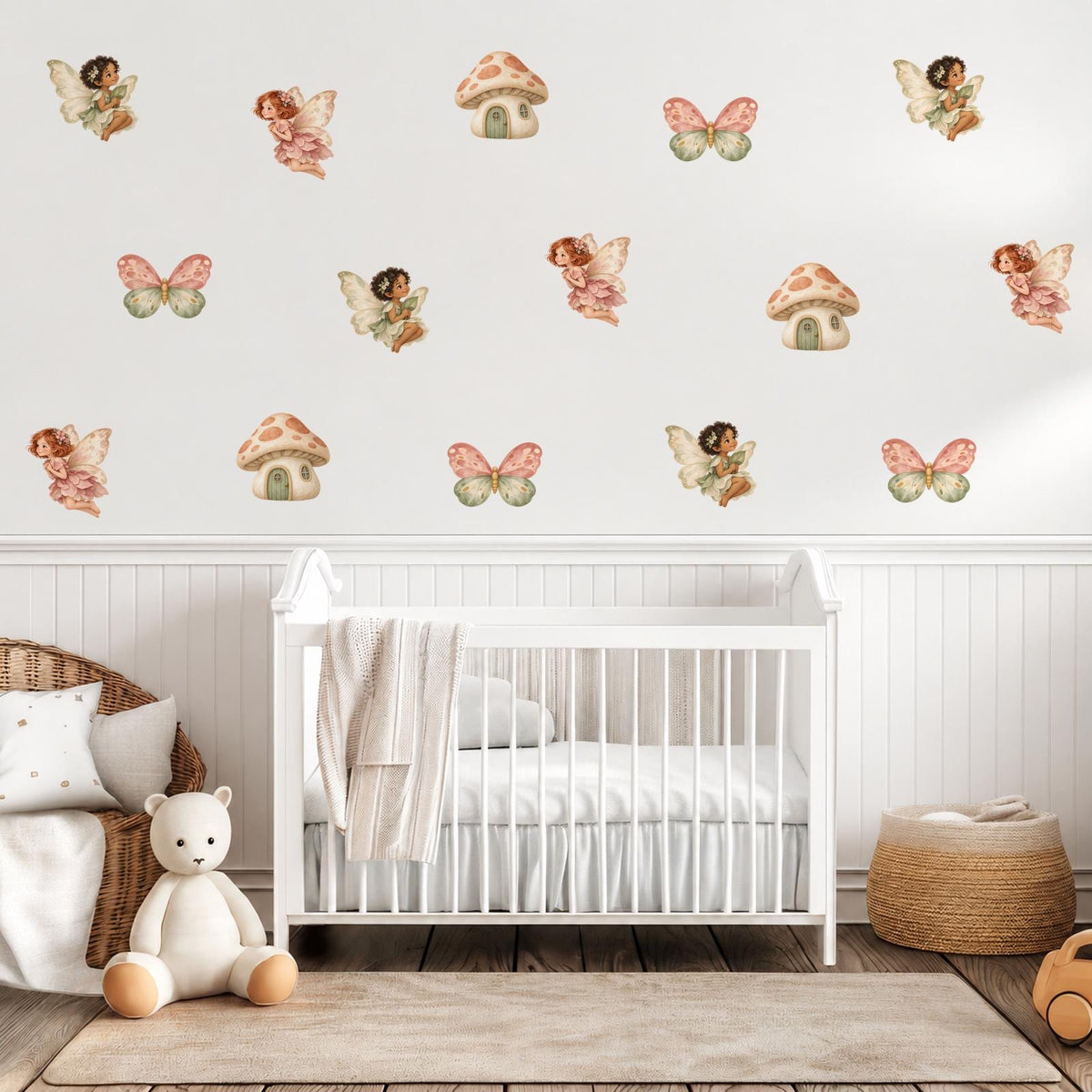 Fairy Wall Stickers, Fairy Garden Nursery Decor, Mushroom House Butterfly Wall Decals, Girls Kids Room Baby Girl Peel and Stick Art