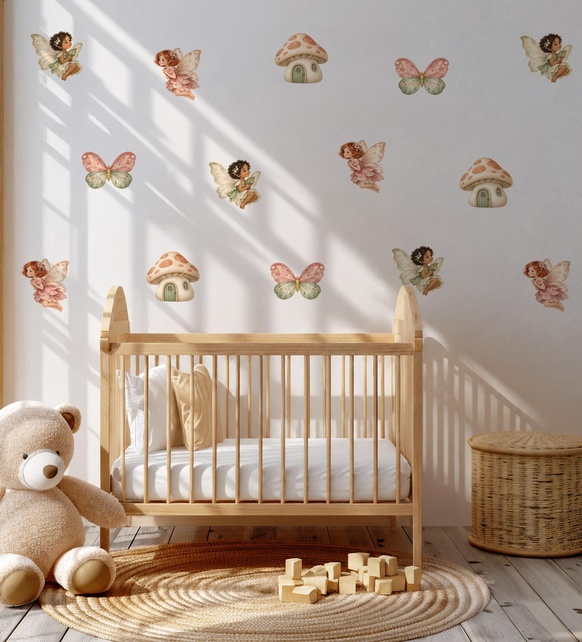 Fairy Wall Stickers, Fairy Garden Nursery Decor, Mushroom House Butterfly Wall Decals, Girls Kids Room Baby Girl Peel and Stick Art