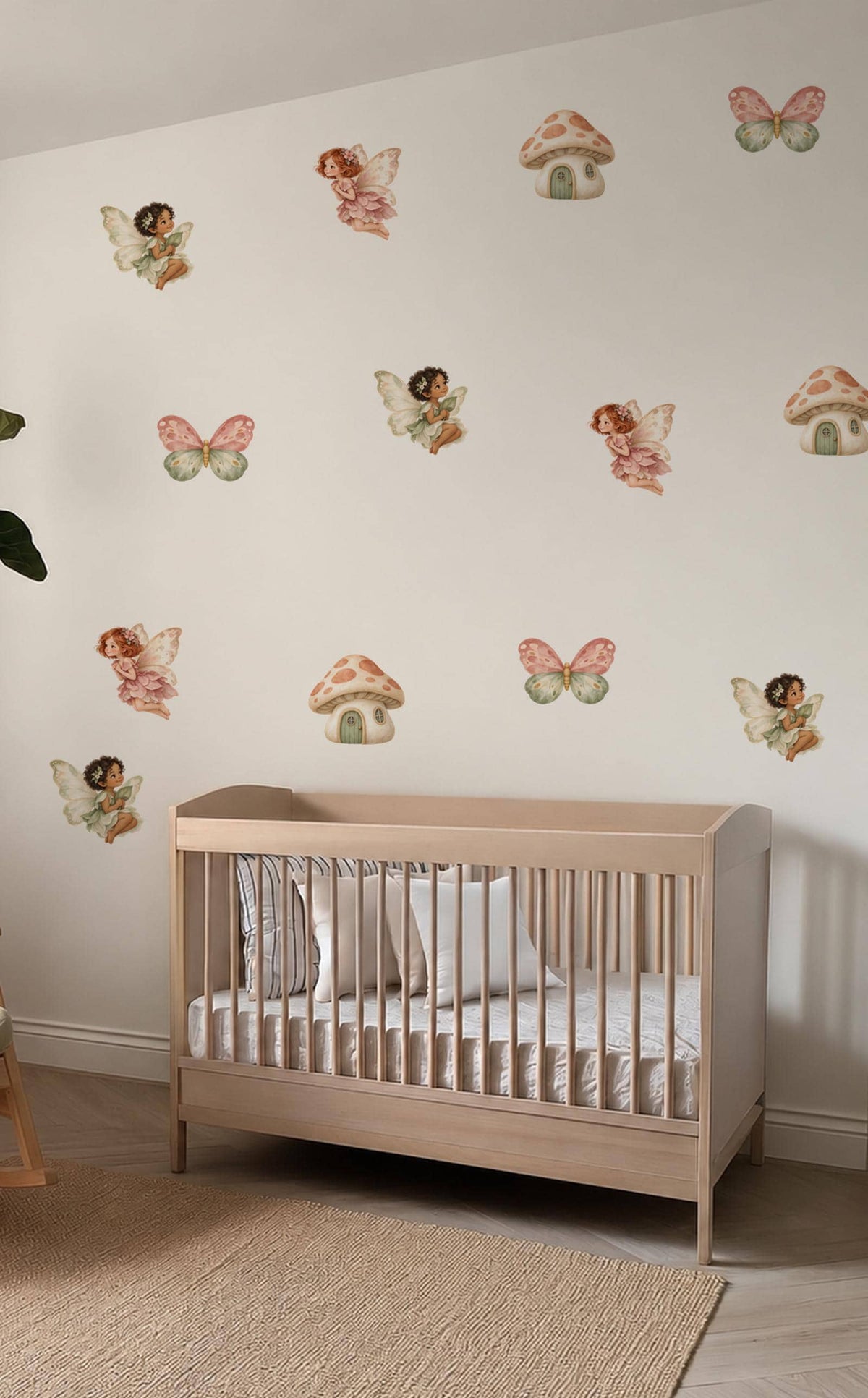 Fairy Wall Stickers, Fairy Garden Nursery Decor, Mushroom House Butterfly Wall Decals, Girls Kids Room Baby Girl Peel and Stick Art