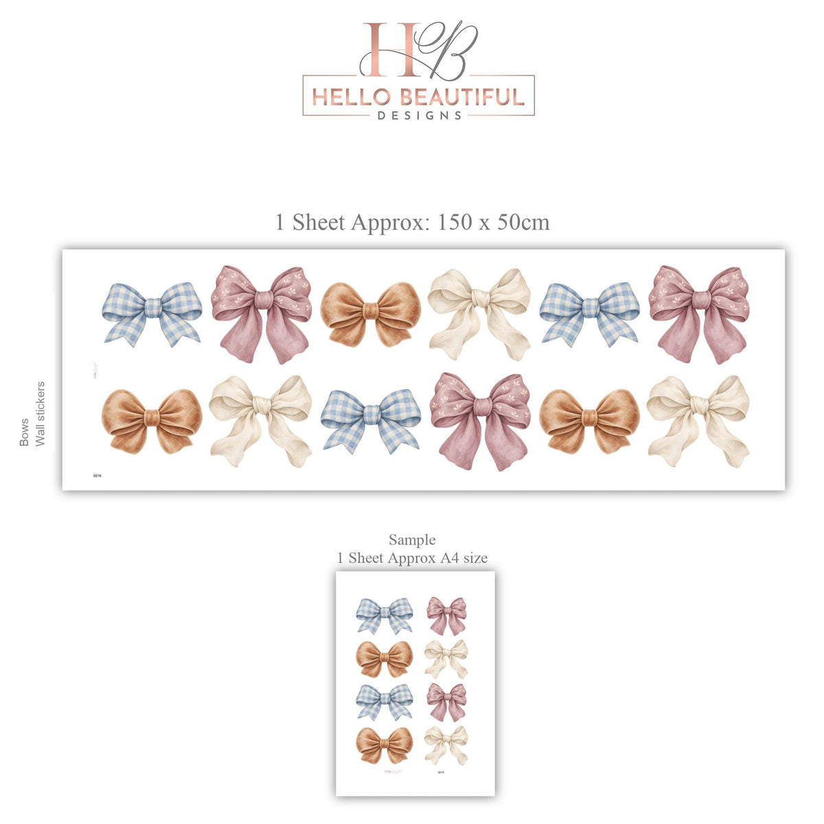 Bow Wall Stickers, Coquette Bow Nursery Decor, Watercolour Bow Wall Decals, Girls Kids Room Neutral Baby Peel and Stick Wall Art