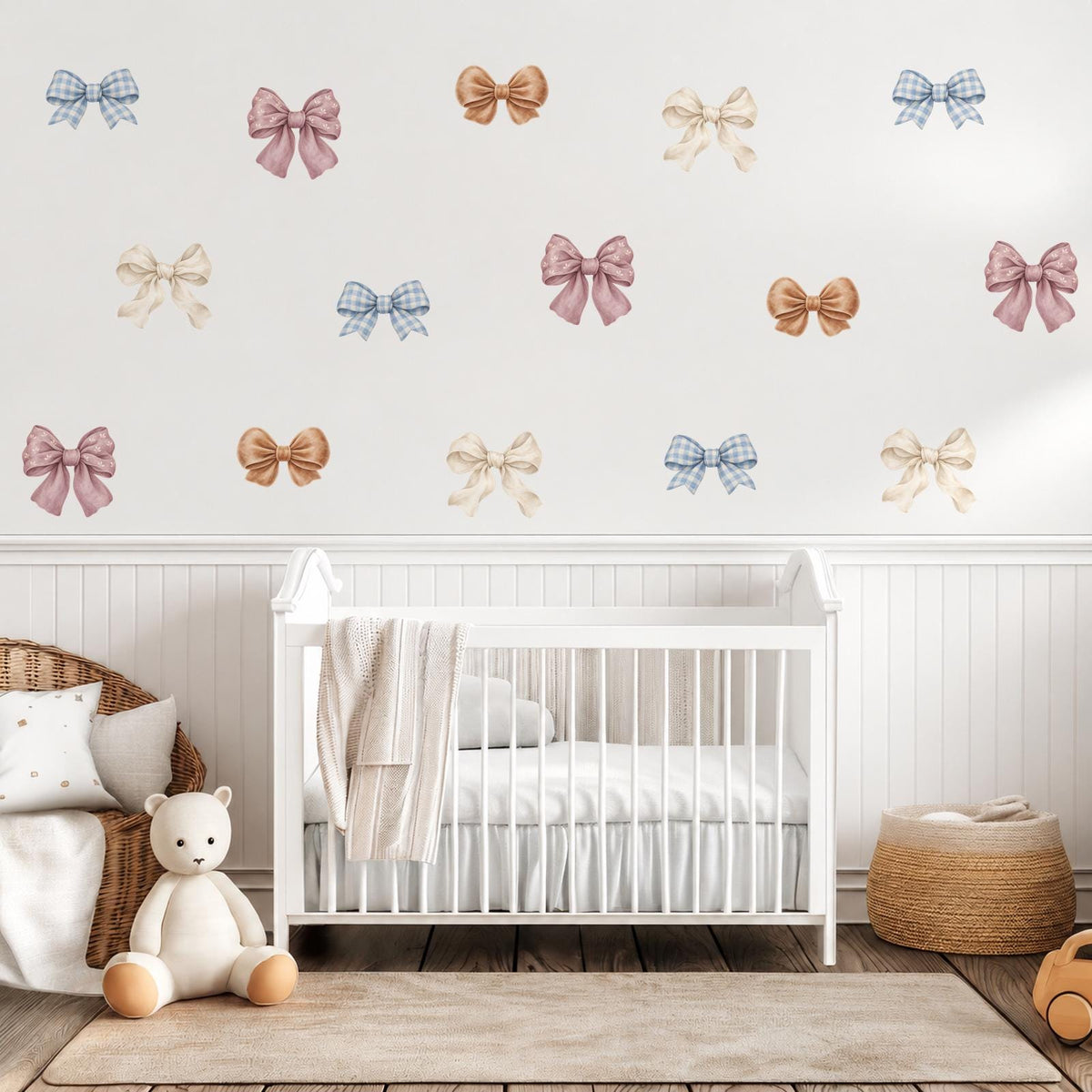 Bow Wall Stickers, Coquette Bow Nursery Decor, Watercolour Bow Wall Decals, Girls Kids Room Neutral Baby Peel and Stick Wall Art