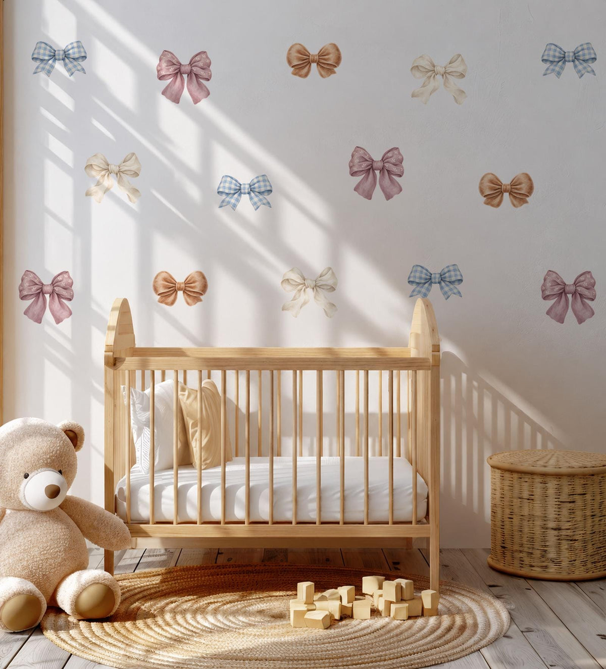 Bow Wall Stickers, Coquette Bow Nursery Decor, Watercolour Bow Wall Decals, Girls Kids Room Neutral Baby Peel and Stick Wall Art