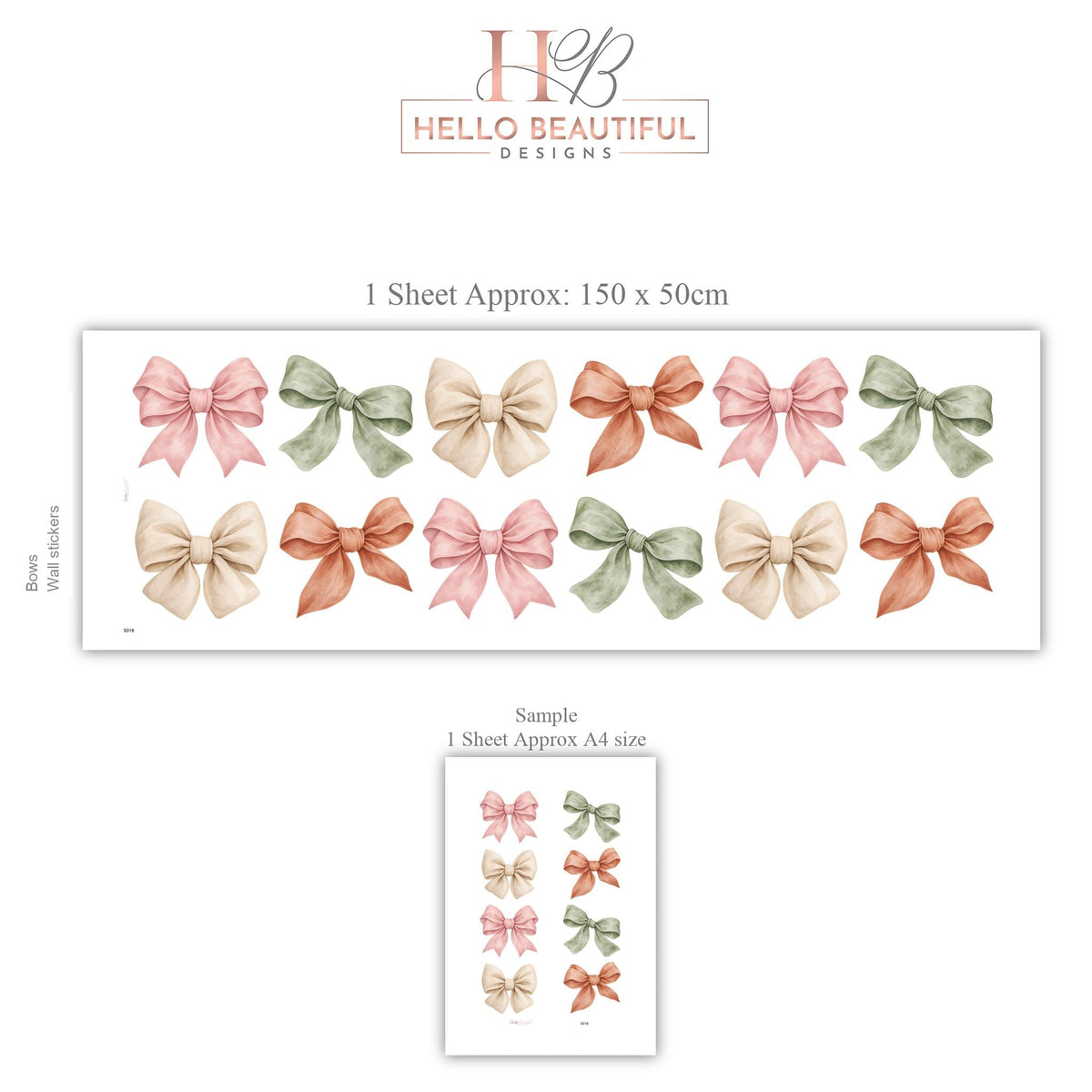 Bow Wall Stickers, Boho Coquette Bow Nursery Decor, Watercolour Bow Wall Decals, Girls Kids Room Baby Peel and Stick Wall Art