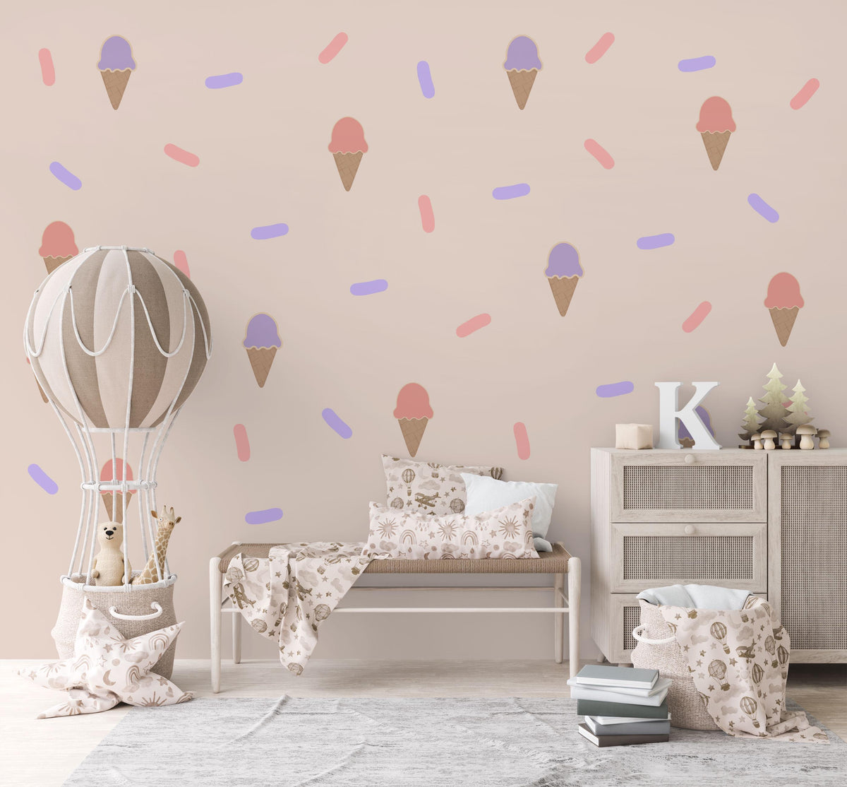 Ice Cream Wall Stickers, Pink and Purple Girls Room Decor, Sprinkle Wall Decals, Playroom Nursery, Peel and Stick