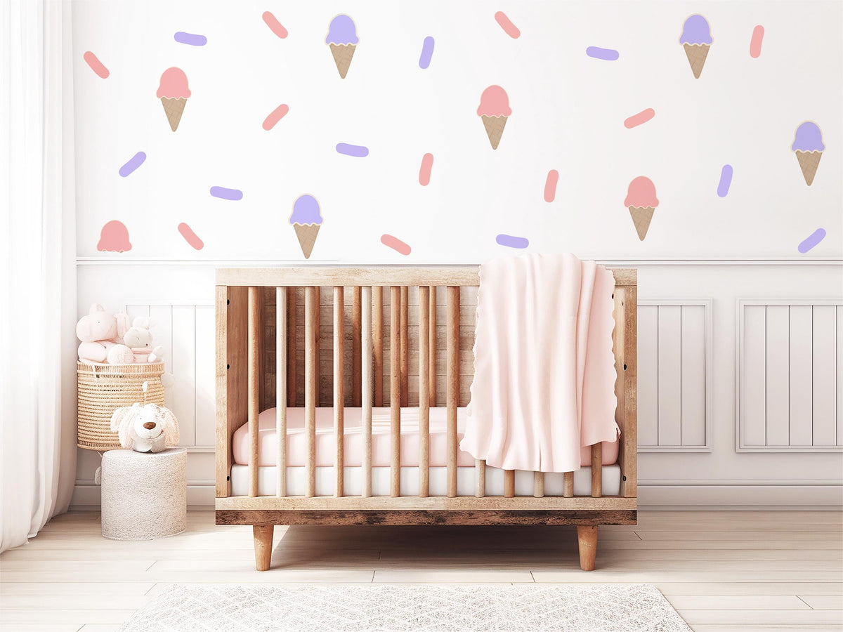Ice Cream Wall Stickers, Pink and Purple Girls Room Decor, Sprinkle Wall Decals, Playroom Nursery, Peel and Stick
