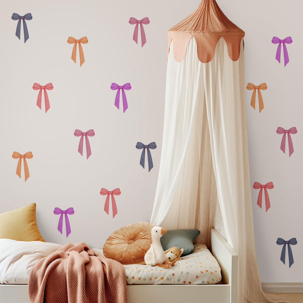Bow Wall Stickers, Colourful Coquette Nursery Decor, Bright Bow Wall Decals, Girls Kids Room Playroom Baby Peel and Stick Wall Art