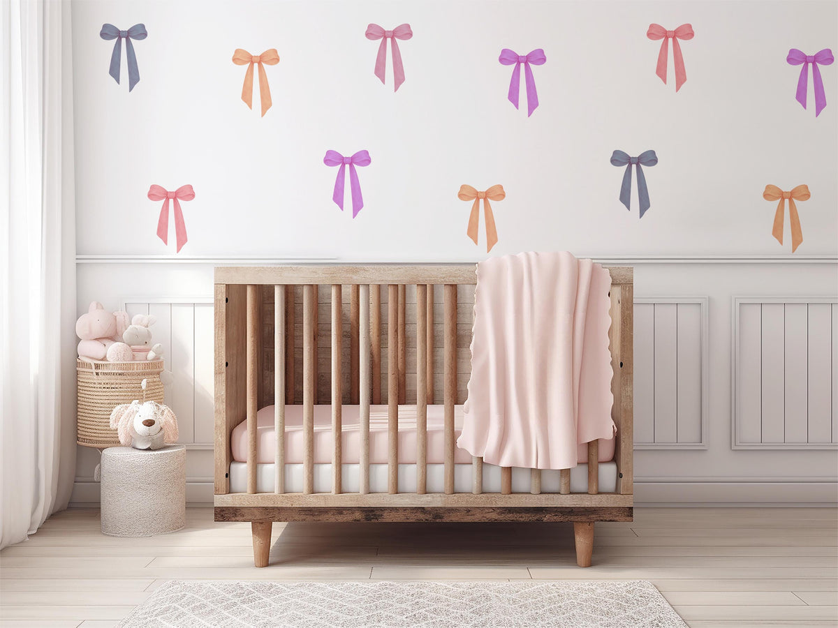 Bow Wall Stickers, Colourful Coquette Nursery Decor, Bright Bow Wall Decals, Girls Kids Room Playroom Baby Peel and Stick Wall Art