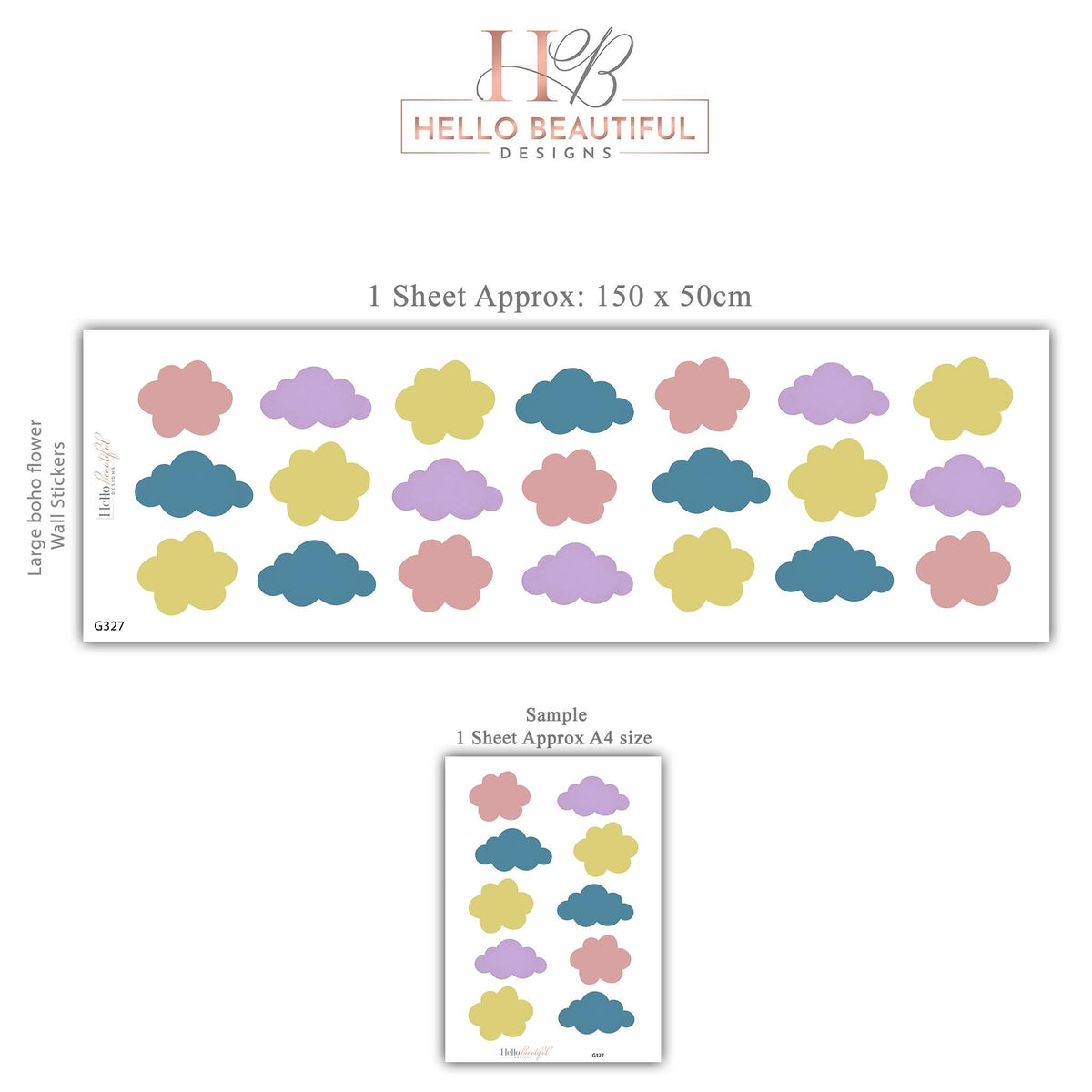 Cloud Wall Stickers, Colourful Cloud Nursery Decor, Pastel Cloud Wall Decals, Gender Neutral Kids Room Playroom Peel and Stick Art
